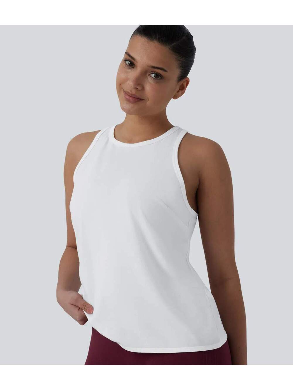Halara Racerback Pleated Round Neck Quick Dry Yoga Tank Top White Size Large - Picture 8 of 9